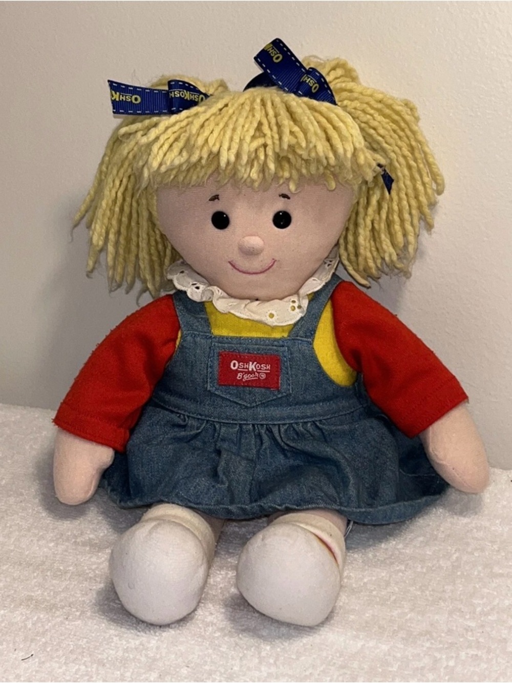 OshKosh B'gosh Eden Blonde Yarn-Hair Doll in Denim Jumper with Red Top